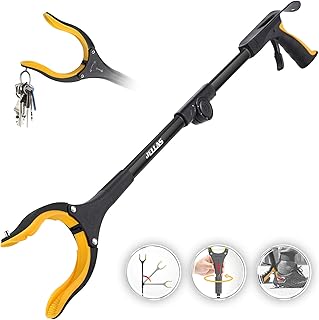 Jellas Faltbare Greifer, 0°- 180° abgewinkelter Arm, 90° drehbarer Kopf, 80cm Langer Greif-Werkzeug mit Magnetspitzen für die Müllabfuhr, Abfallsammlung, Armverlängerung (gelb)