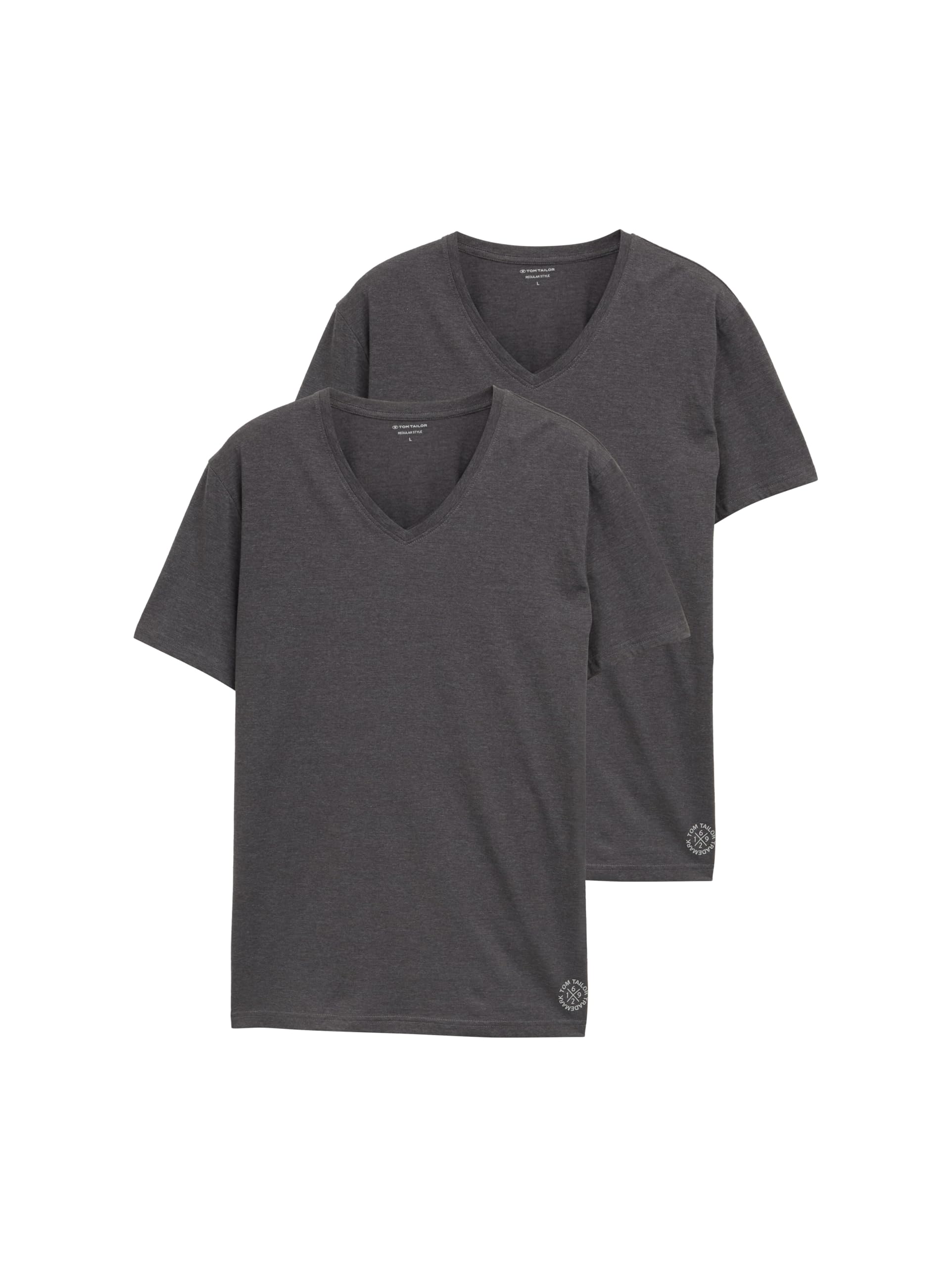 TOM TAILOR Herren T-Shirt mit V-Ausschnitt im Doppelpack, 11086 - Dark Grey Melange, L 4