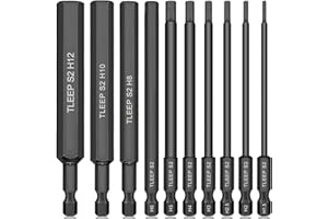 TLEEP 10 x Long 100MM 1/4 Inch Hex Head Allen Wrench Drill Bits, Big 12mm to Small 1.5mm, Metric, S2 Steel Magnetic Tips Screwdriver Socket Bit Set for Ikea Type Furniture, Black