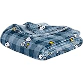 Berkshire Blanket Peanuts® VelvetLoft® Cute Character Snoopy Plush Blanket,Navy Tonal,Full/Queen 90 in x 90 in (Official Peanuts® Product)