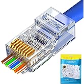 PETECHTOOL RJ45 Cat6 Cat5 Connectors Ends Gold Plated 8P8C Ethernet Pass Through Plug (100Pack)