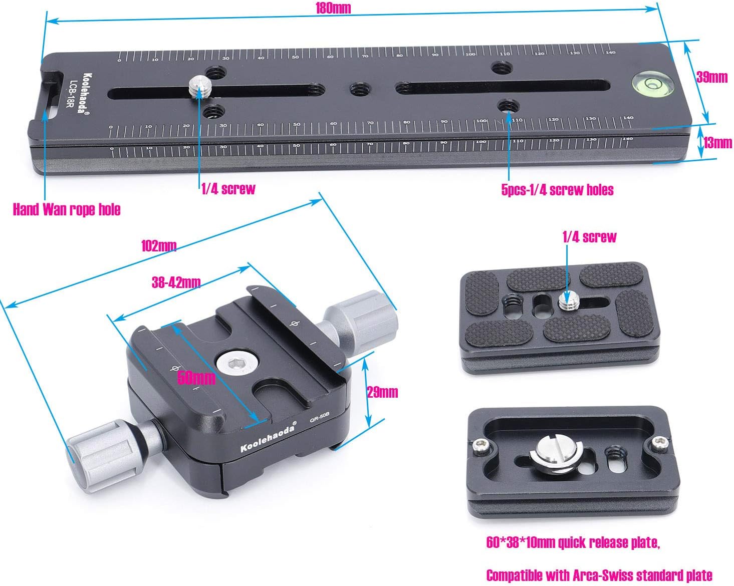 koolehaoda 180mm Quick Release Plate Clamp Rail Nodal Slide Dual Dovetail Camera Bracket Mount with Double-Sided Clamp can be Rotated 90° - Image 4