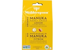 Wedderspoon Organic Manuka Honey Drops, Lemon & Bee Propolis, 20 Count (Pack of 1) | Genuine New Zealand Honey | Perfect Reme