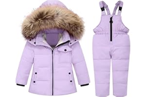 SANMIO Toddler Snowsuit Boy Girl Winter Coat Snow Pants Set, Hooded Down Jacket + Bib Pants Kids Windproof Skiing Suit 2-6T