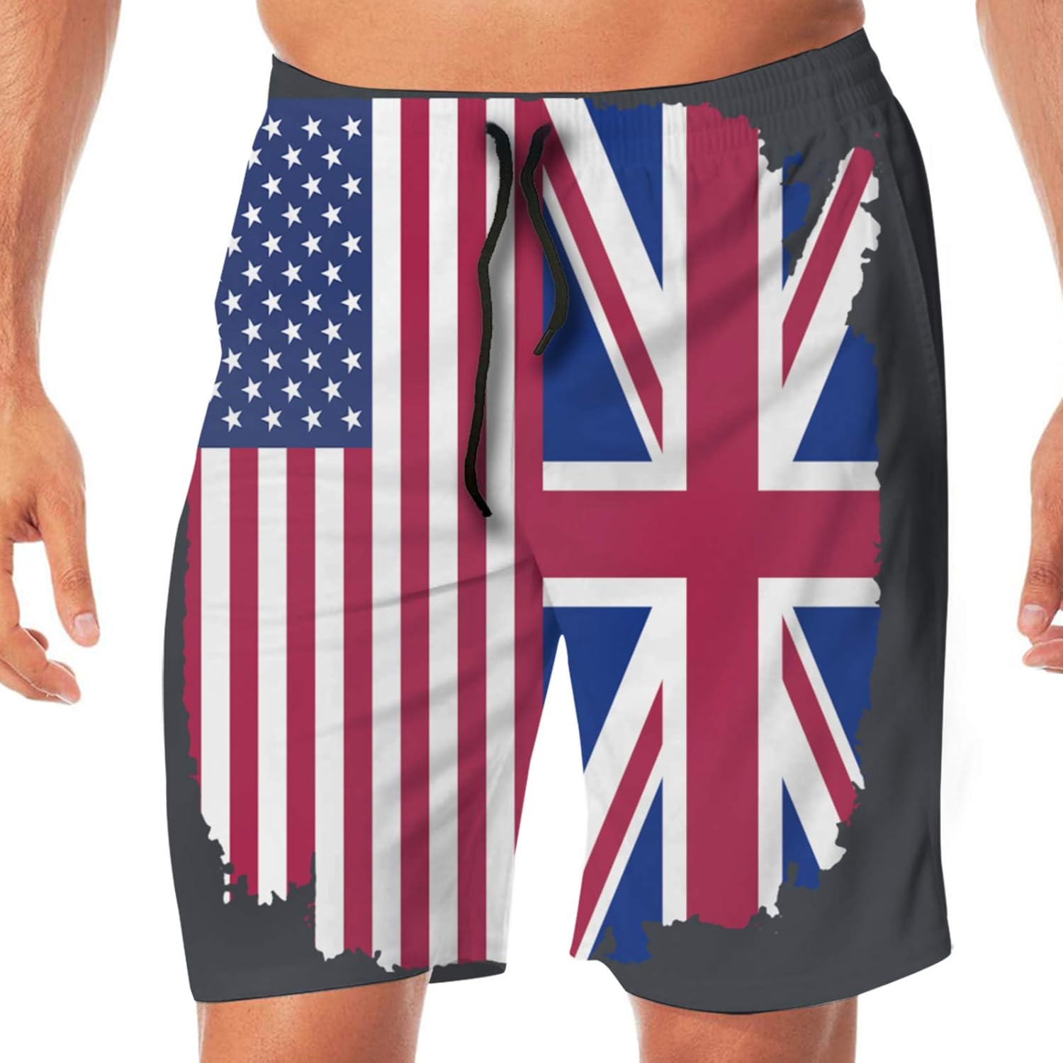 British American Flag Men's Beach Shorts Elastic Waist