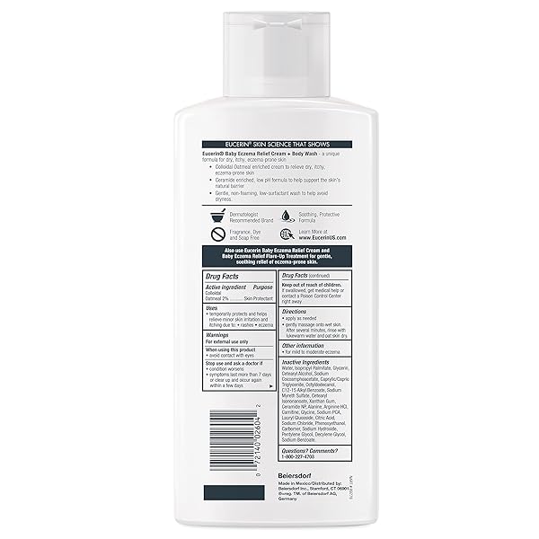 EUCERIN BABY ECZEMA RELIEF CREAM BODY WASH, FRAGRANCE FREE ECZEMA BODY WASH FOR BABIES WITH COLLOIDAL OATMEAL, 13.5 FL OZ BOTTLE