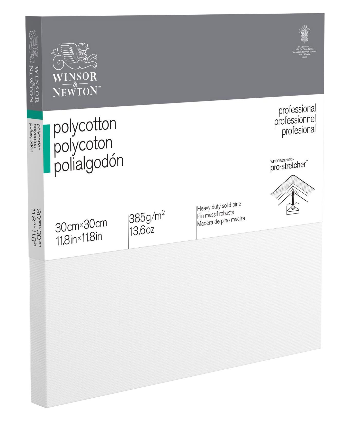 Winsor & Newton 6206014 Professional Stretcher Frame Made of Polycotton 385 g/m² Triple Primed Medium Grain Ideal for Oil Paints and Acrylic Paints 30 x 30 cm