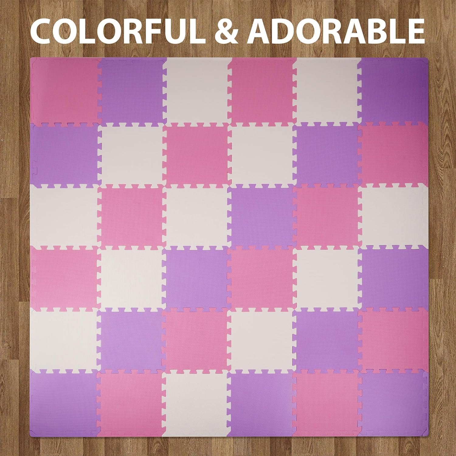 BalanceFrom Puzzle Play Mat, 36-Pc Interlocking Foam Floor Tiles, Pink/Purple/Beige - Playroom Tile Flooring Mats for Indoor and Outdoor Playpen and Playground