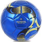 KUYOTQ Kids Soccer Ball Size 3, Blue Gold Glossy TPU Leather Match &amp; Youth Soccer Ball Size 5, Professional Construction for Durable in and Outdoor Use with Superior Touch