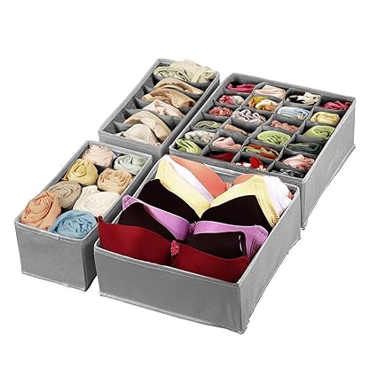 4pcs Underwear Bra Socks Ties Drawer Closet Divider Organiser Box