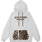 Aelfric Eden Oversized Hoodies Womens Leopard Letter Print Hoodie Fall Y2k Hooded Sweatshirts With Pocket