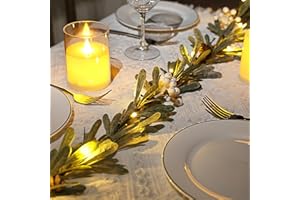 OZFHUA 6FT Greenery Garland with Lights,Pre-lit Artificial Olive Garlands with Berry,Spring Summer Home Decorations Indoor Outdoor Holiday Party Valentines Wedding Garland for Mantel Table Decor