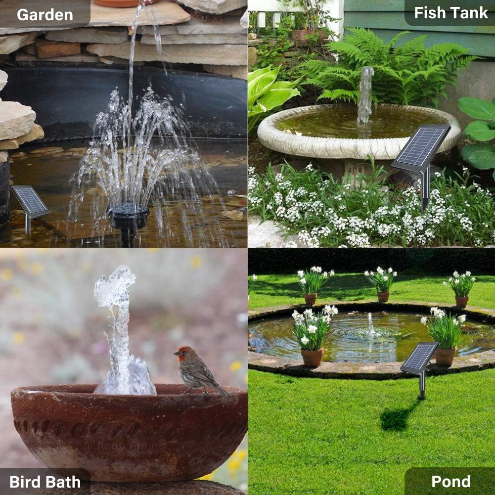 Pendoo Solar Fountain Pump, Solar Powered Water Fountain Pump Outdoor Built-in 1800mAh Battery with Night Work LED Lights, 6 Water Styles for Garden Pool Bird Bath Outdoors Ponds Solar Water Pump Kit: Home Improvement