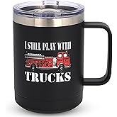 Rogue River Tactical Funny Firefighter Still Play With Fire Trucks Stainless Steel Coffee Mug Tumbler With Lid Novelty Cup Great Gift Idea For Fire Fighter Deprtment Gift