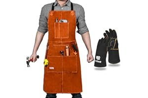 LeaSeek Leather Welding Work Apron - Heat Resistant & Flame Resistant Welding Bib Apron, Flame Retardant Heavy Duty BBQ Apron