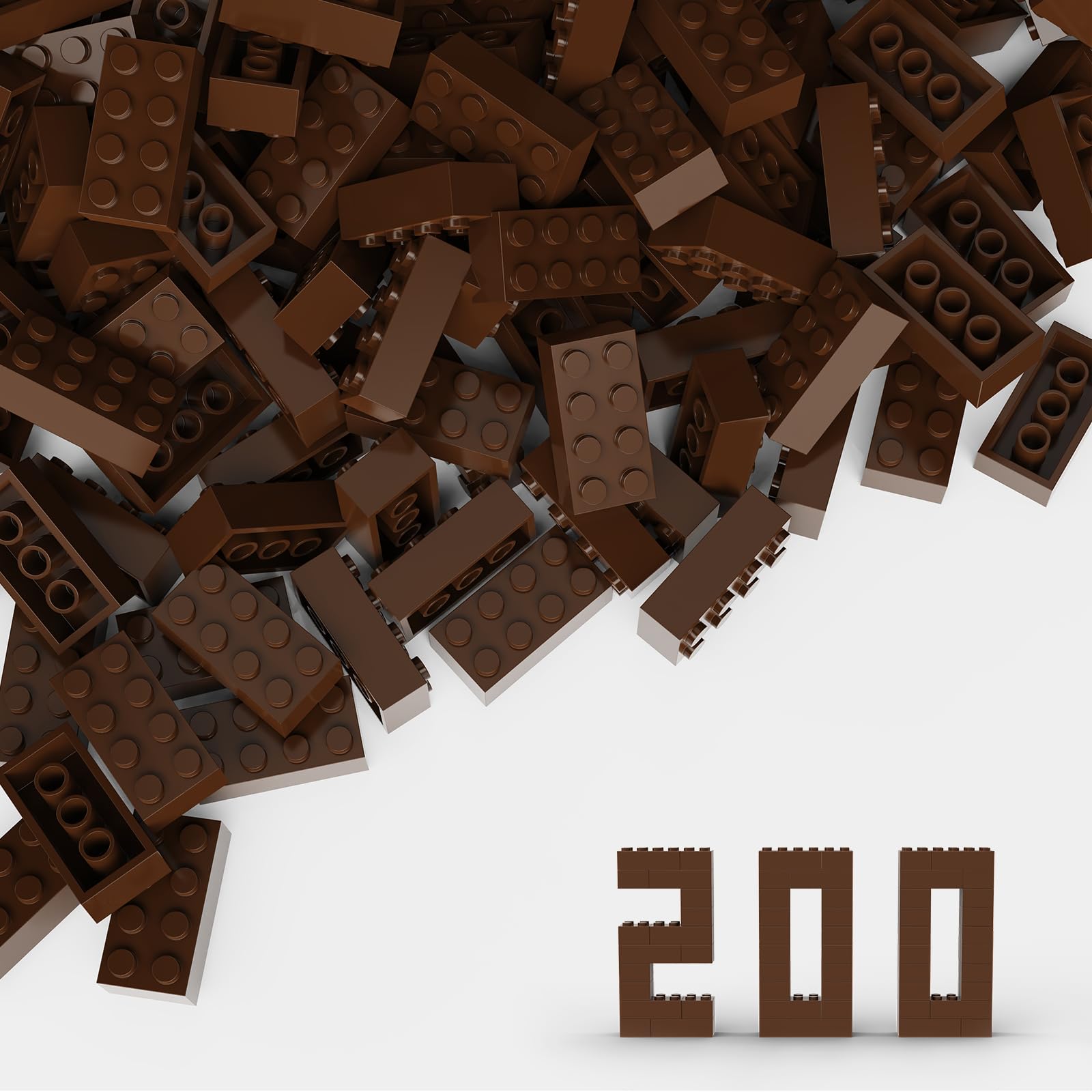 TTEHGB TOY Classic Bulk Brick Block 2x4, 200 Piece Building Brick Brown, Compatible with Lego Parts and Pieces 3001(Colour:Brown)