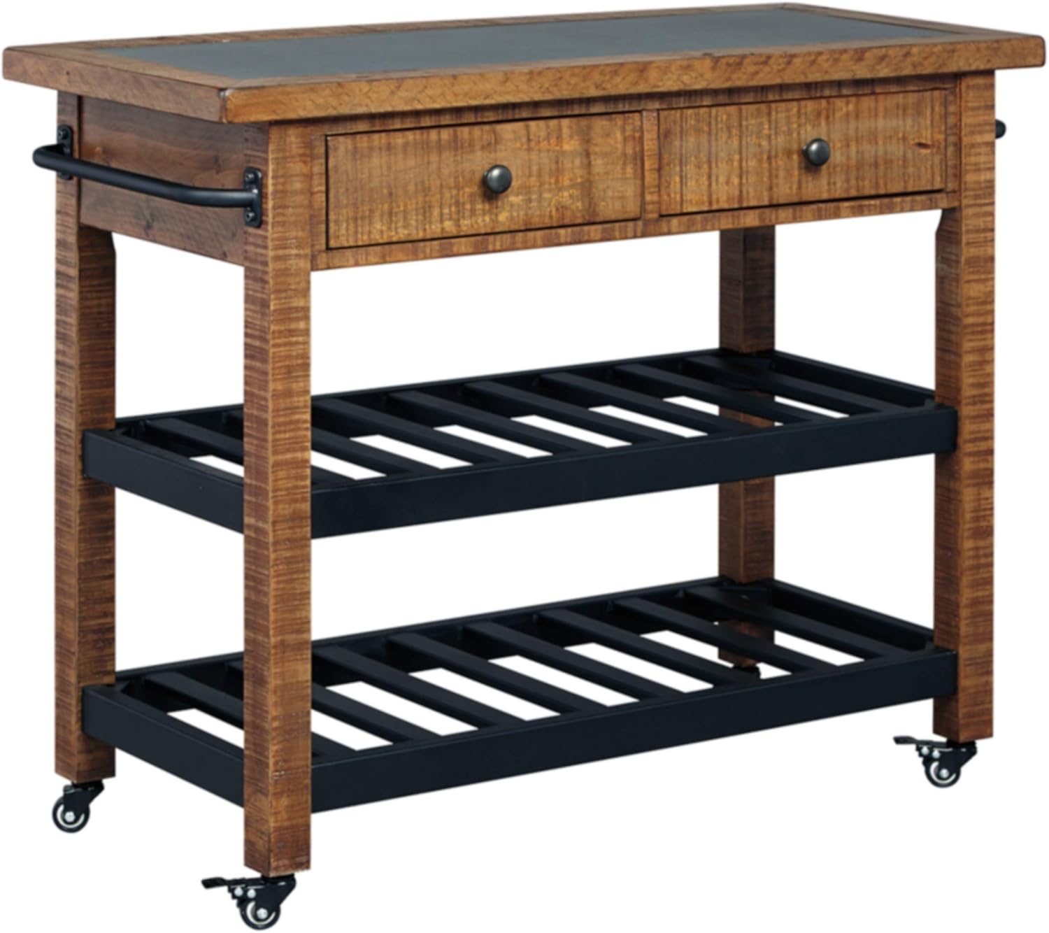 Ashley Furniture Signature Design Marlijo Bar Cart Rustic Style 2 Drawer with