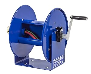 Coxreels 112WL-1-100 Hand Crank Steel Welding Hose Reel, 100W Series – ¼” x 100’, 200 PSI - Easy-to-Use Compact Design - Adjustable Tension Break - Heavy-Duty Steel Construction, Made in the USA, Blue