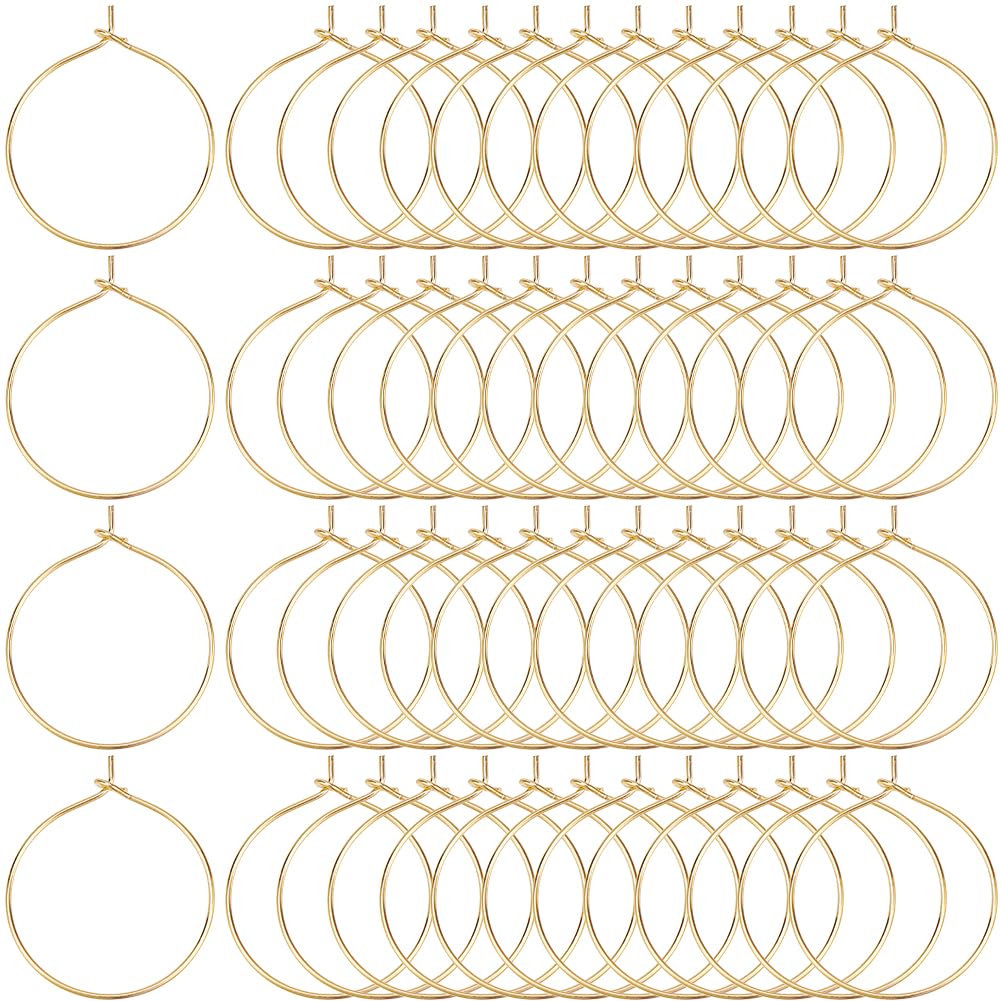 SOFPLATE 1 Box 200Pcs Round Beadings Hoops Small Wine Glass Charm Rings Bulk Gold Brass Dangle Hypoallergenic Open Hoop Circle Wine Charm Rings for jewellery Making Supplies Party Wedding DIY Craft โ image 1