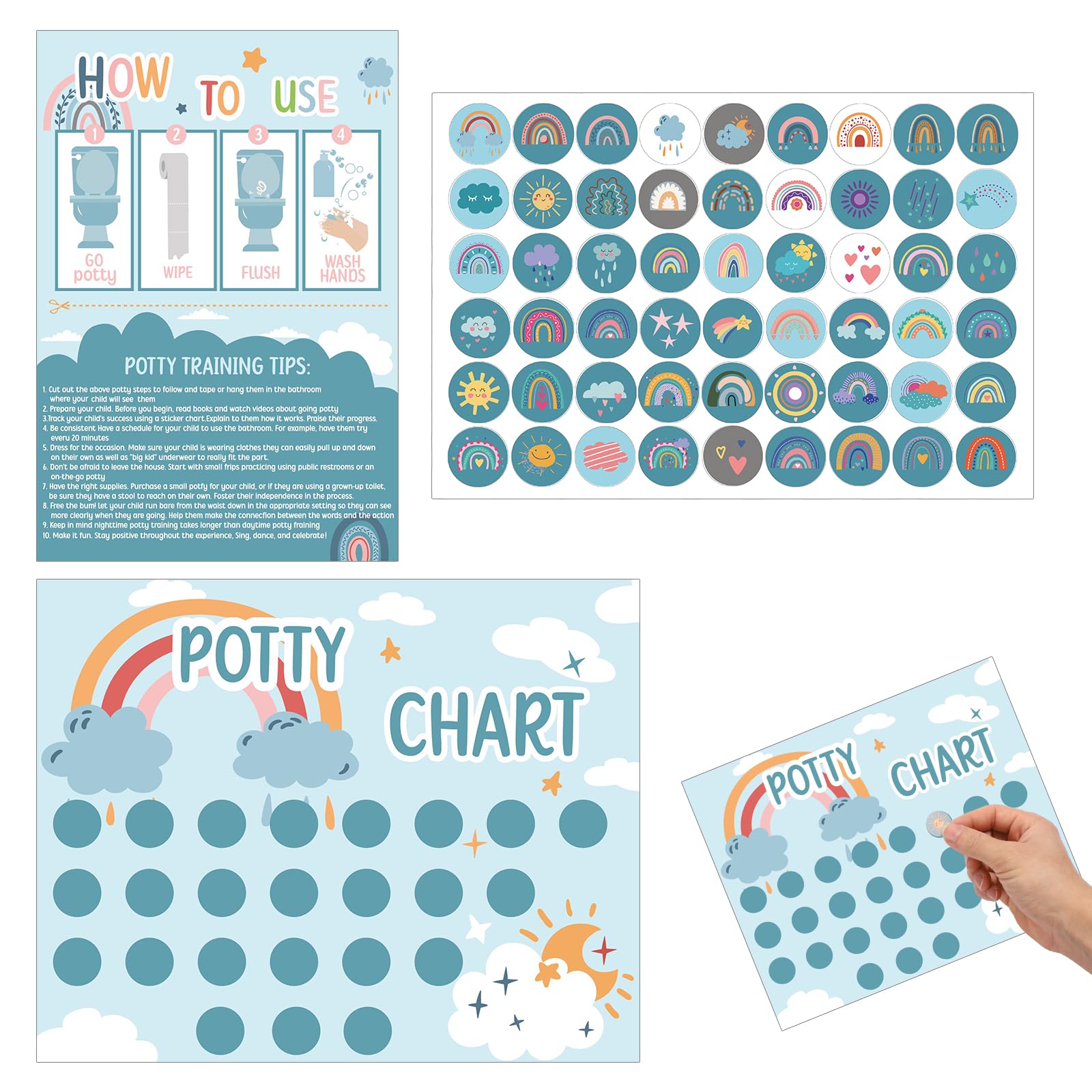 NQEUEPN Potty Training Chart for Toddlers, Reusable Boho Potty Reward Chart with Stickers Fun Motivating Potty Training Toilet Sticker Reward Chart for Boys Girls, 25x20cm, as shown in the picture