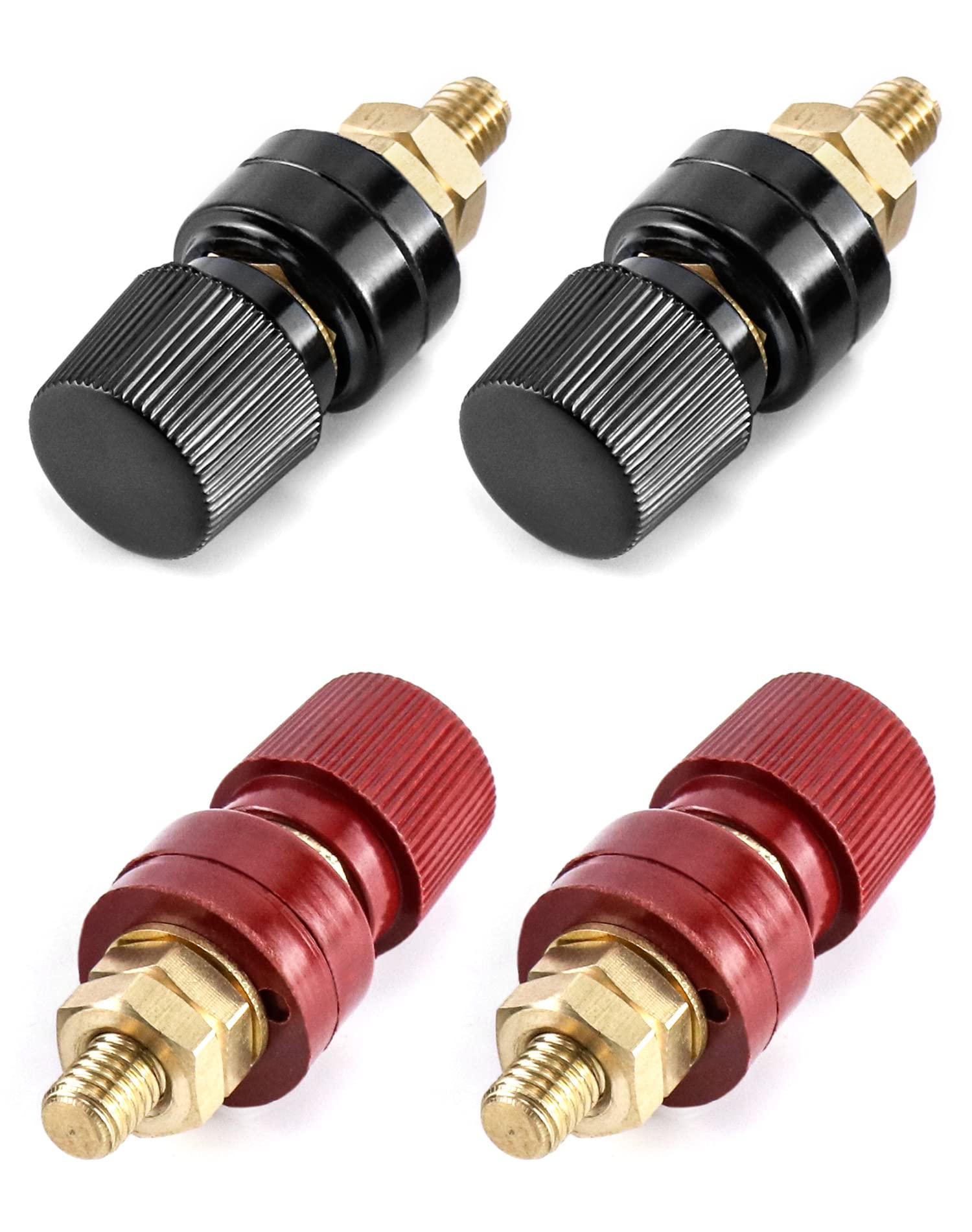 QWORK® Terminal Binding Post, 4Pcs M8 Thread Binding Postt, Type Brass Pillar Terminal Block, Red & Black