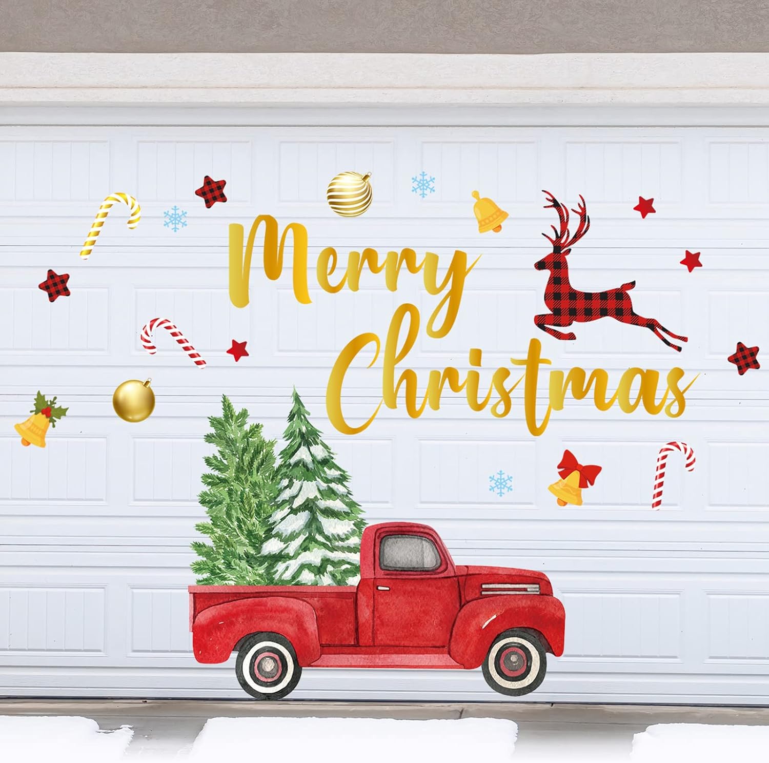 Garage Door Decorations - Leitee 40 Pcs Christmas Garage Door Magnets Decorations Merry Christmas Garage Door Magnetic Refrigerator Stickers Snowflake Moose Reflective Decals for Xmas New Year Outdoor Party Decors