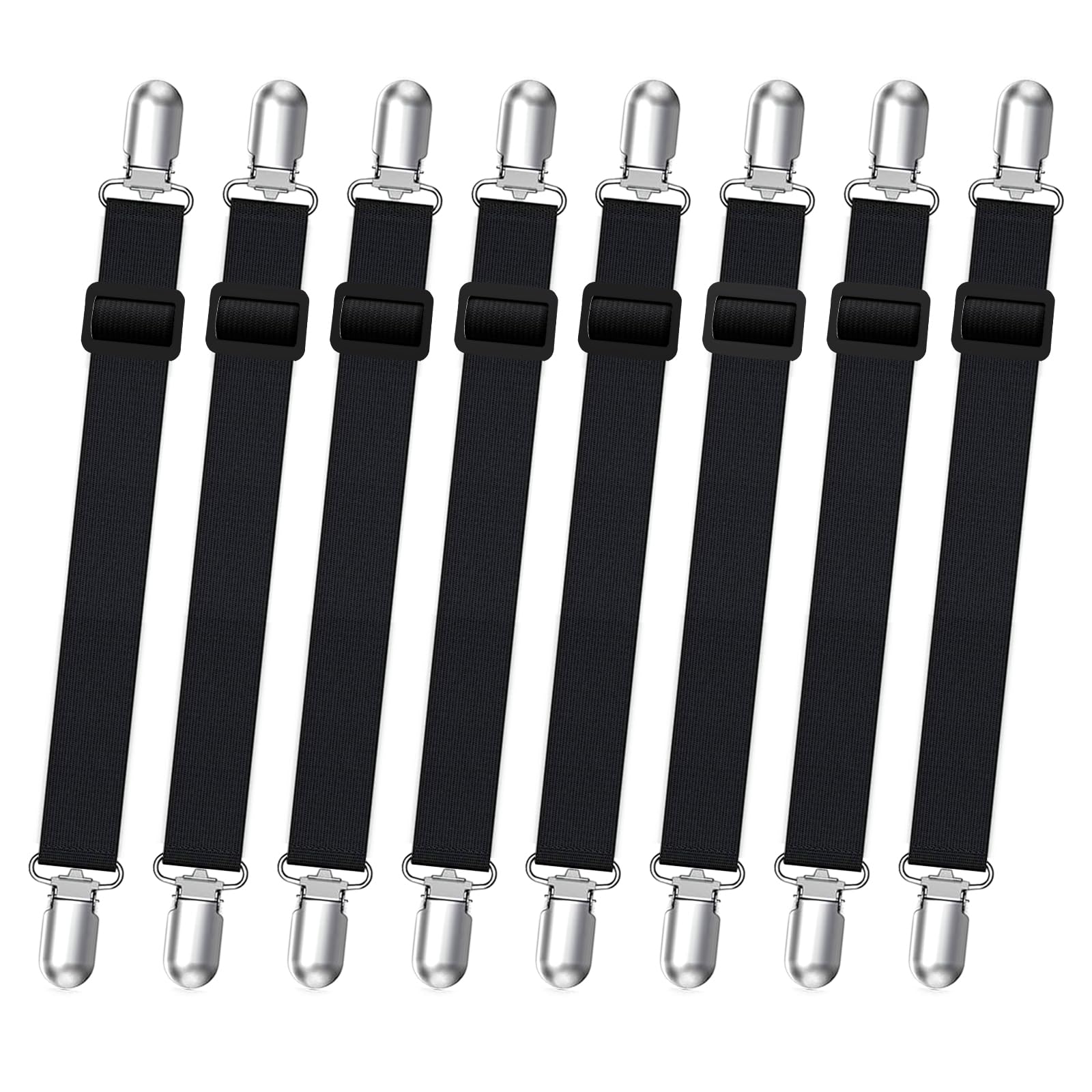 Rjayaa Bed Sheet Clips Adjustable, 8 Pcs Elastic Fitted Sheet Straps Suspenders with Clips Black Bed Sheets Fasteners for Bedding