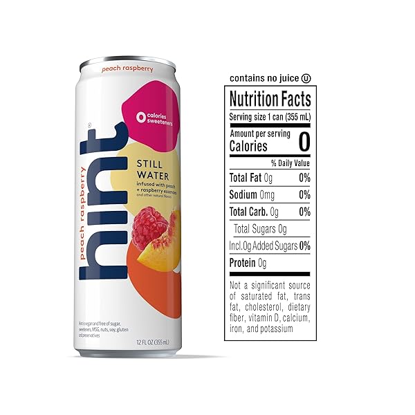 HINT CANNED WATER, PEACH RASPBERRY – PURIFIED FLAVORED WATER WITH ZERO CALORIES, NATURAL FLAVORS, AND SUGAR FREE – 12 FL OZ CANS (PACK OF 12)