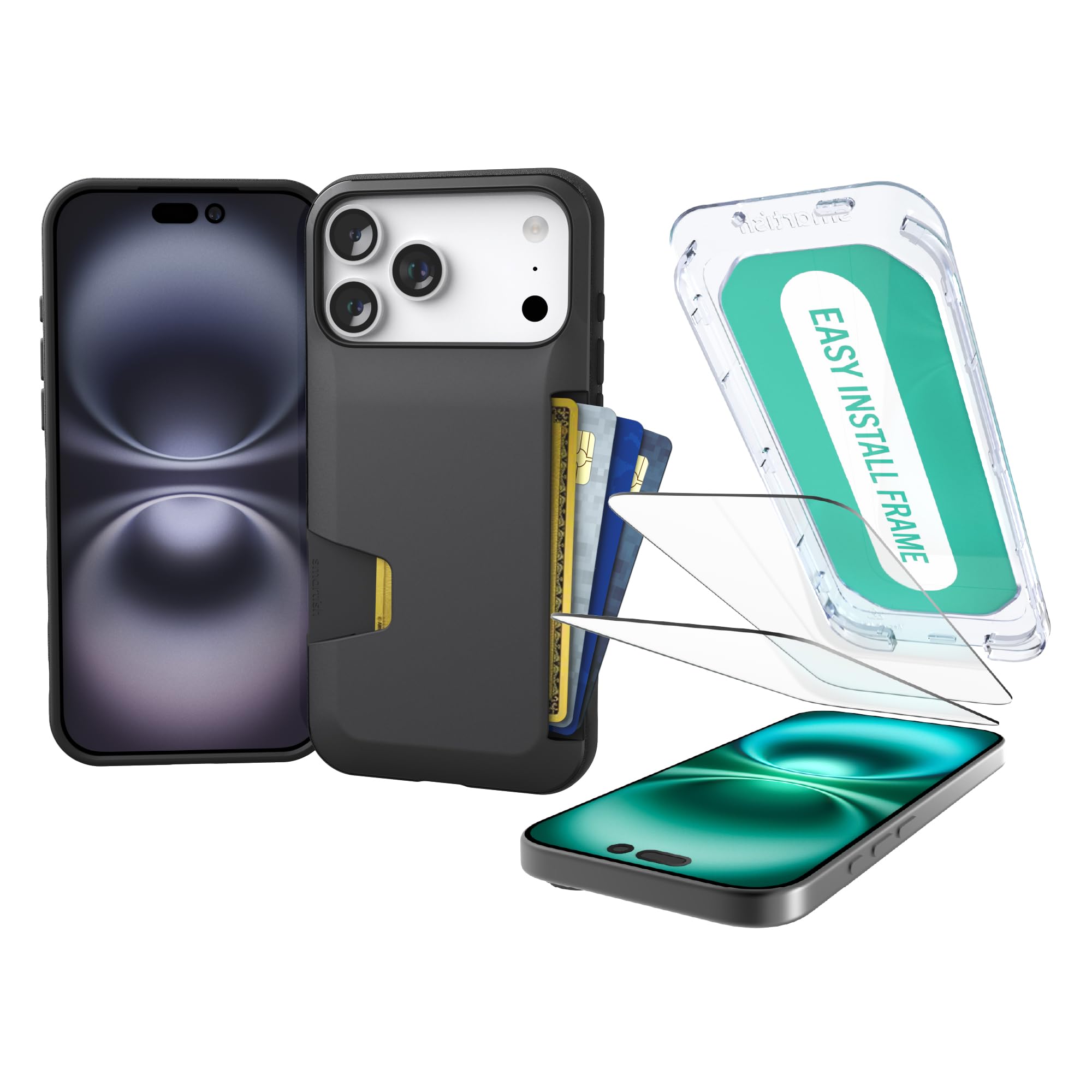 Smartish® iPhone 17 Pro Max Wallet Case + Screen Protector - [Slim + Protective] Phone Case Credit Card Holder + 2-Pack Tempered Glass Screen Protectors for Apple iPhone 17 Pro Max - Black Tie Affair