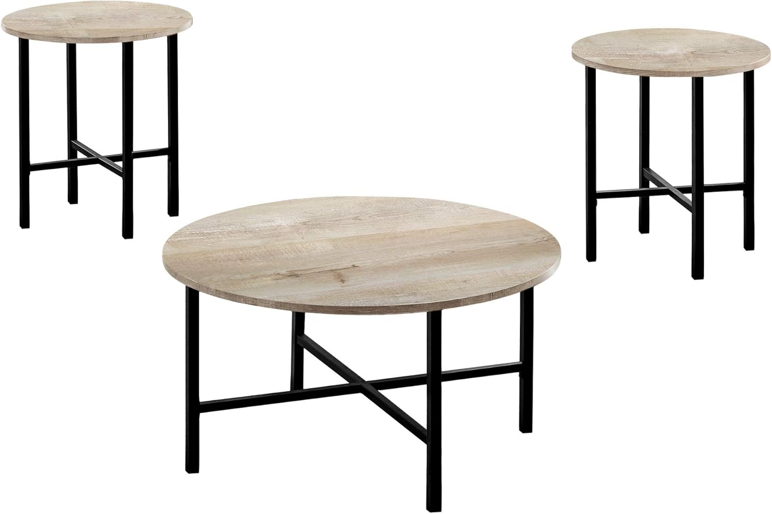 Monarch Specialties Coffee Set of 3 for Living Room Round Metal Legs Includes Cocktail 2 End Ocassional Table Set, Taupe: Furniture & Decor
