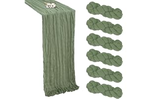 RestfulGlow 6 Pack Sage Green Cheesecloth Table Runner 10FT Boho Cheese Cloths Gauze Fabric Table Runners 120 Inch Rustic Sheer for Wedding Birthday Party Baby Shower Centerpiece Home Decorations