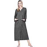 PAVILIA Premium Womens Robe Housecoat, 3/4 Sleeves Zip Up Nightgown For Women Pockets, Soft Bathrobe Zipper Loungewear Dress