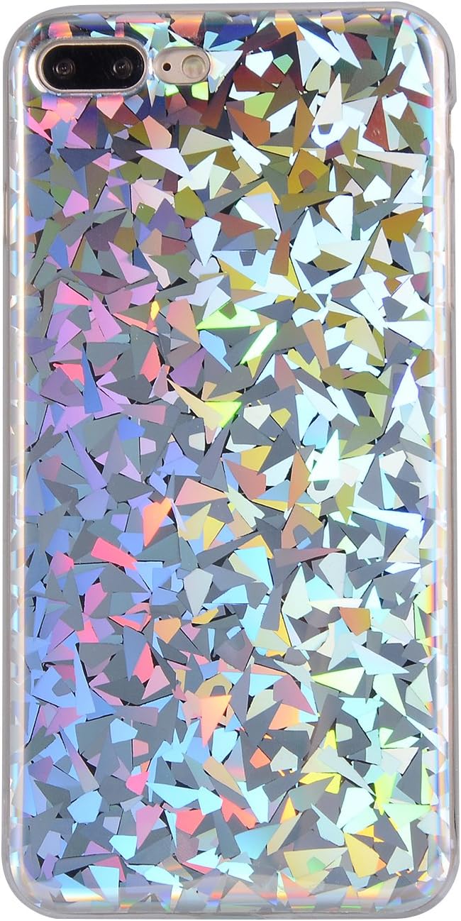 Swishly iPhone 7 Plus case, Psychedelic Holographic Sparkle Bling Glitter Diamond Reflective Super Slim Soft TPU Protective Cover Case for iPhone 7 Plus/iPhone 8 Plus