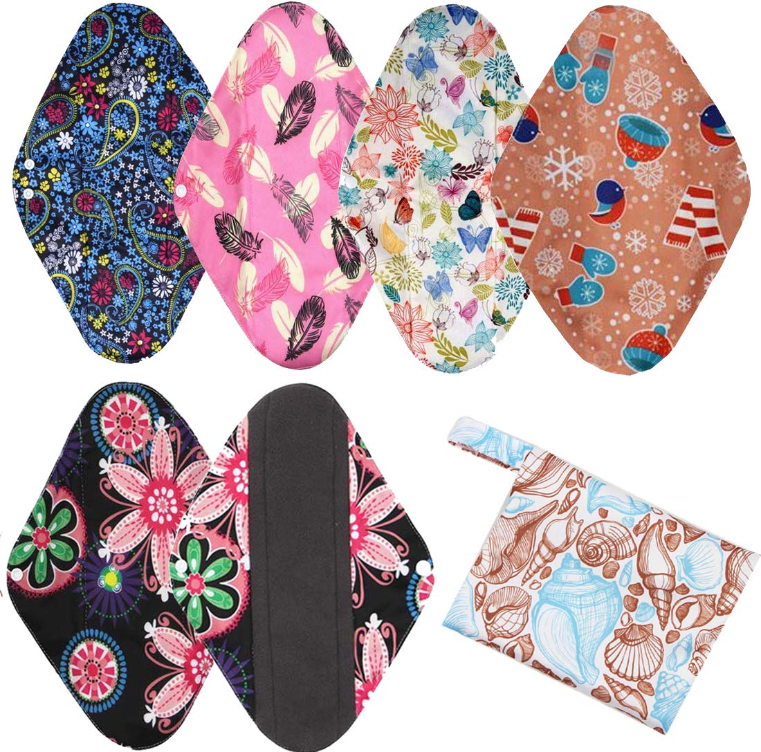 6PCS Extra Large 14 Inch Cloth Menstrual Pads for Night, Washable Sanitary Towels Heavy Flow Reusable Pads for Postpartum Nursing Pads (XL 14inch)