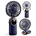 coldSky Portable Handheld Fan, 4000mAh Battery Operated Fan with LED Display, Handheld/Neck/Desk 3 in 1 Personal Small Fan, 90° Foldable Desk Fan with Base, 5 Speed Lash Fan Makeup Fan for Women Blue