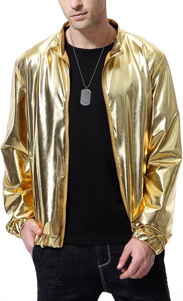 AOWOFS Herren Metallic Bomber Varsity Jacke Gold Styles
