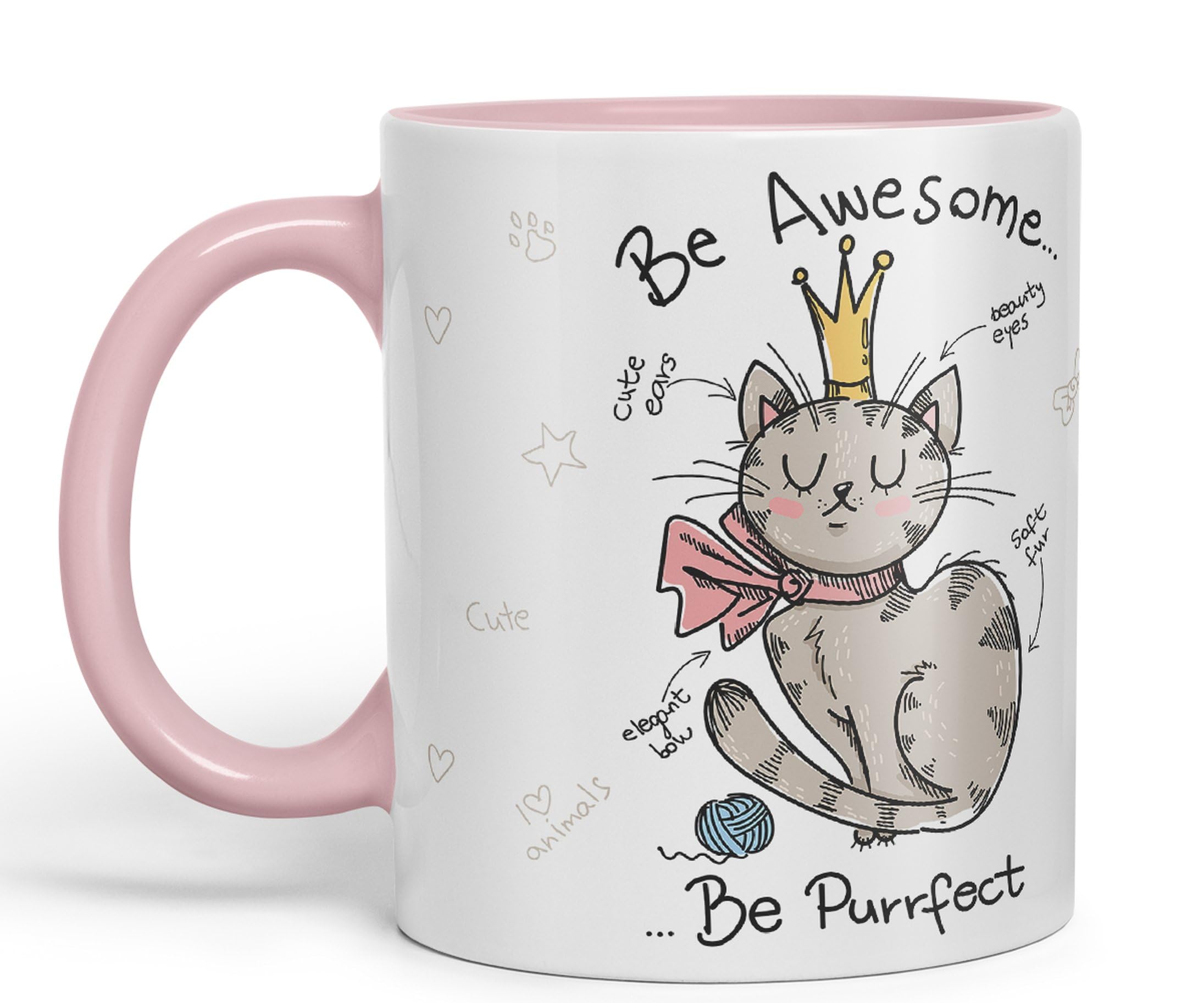 Vixar Be Awesome... Cat Ceramic Coloured Mug Cup Gift Tea Coffee Christmas Office Home Sarcastic Joke (Pink)