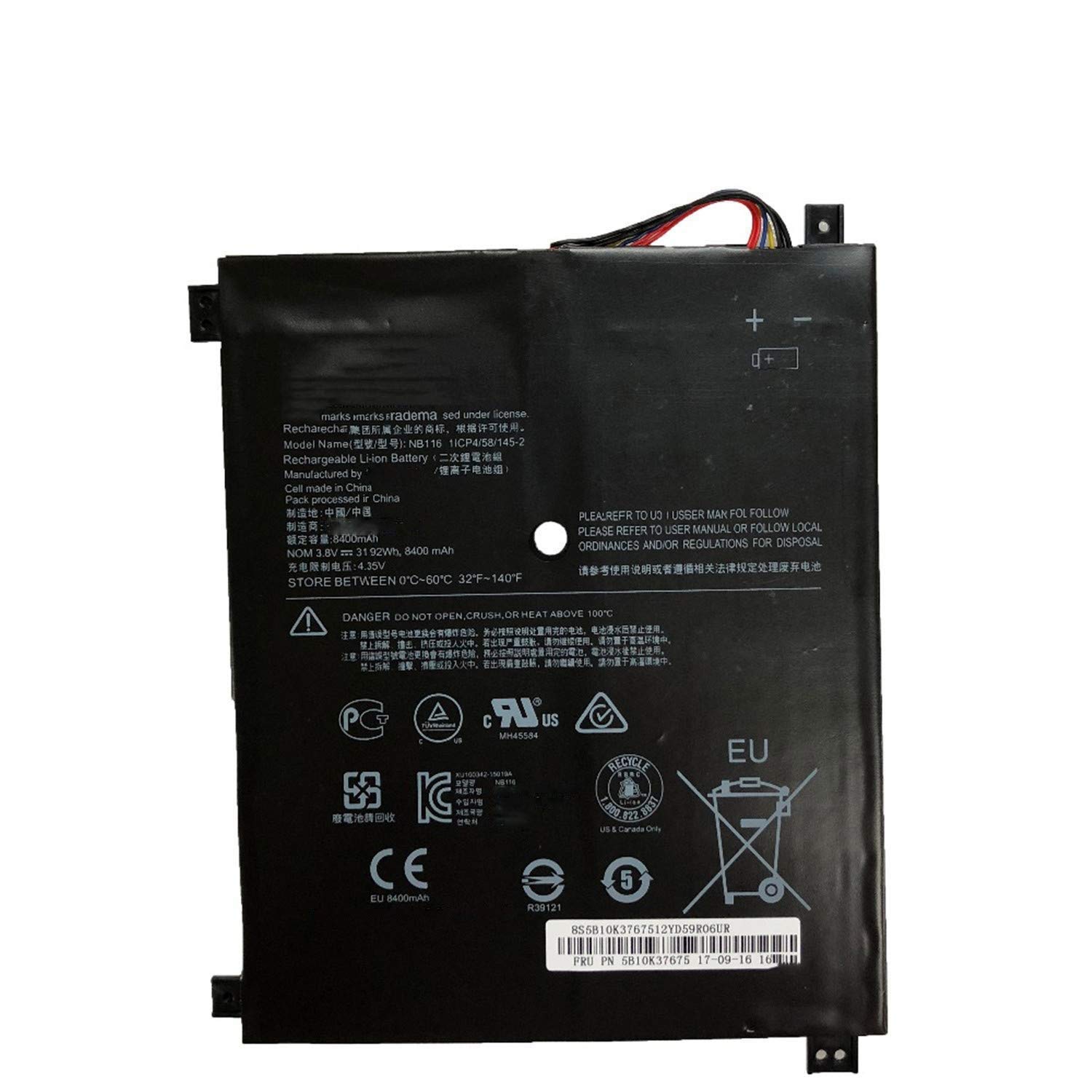 NB116 5B10K37675 Tablet Battery Replacement for Lenovo IdeaPad 100S 100S-11IBY 80R2 100S-80 R2 80R2002HGE 80R2002JGE 80R2002KGE 80R2002LGE 80R200DHGE(3.8v 31.92wh 8400mah)