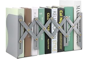 SONNLYH Adjustable Bookends, Book Holders for Shelves, Metal Book Ends for Heavy Books, Extends Up to 17 Inches Used in Office, Desk and School (Grey)