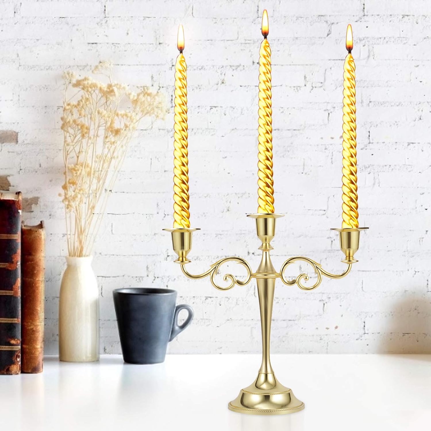 Dyna-Living Candle Holders 3pcs Gold Candlestick Holder Metal Candelabra for Table Taper Candles Decorative Wall Candle Holder Set for Church, Wedding, Party: Kitchen & Dining