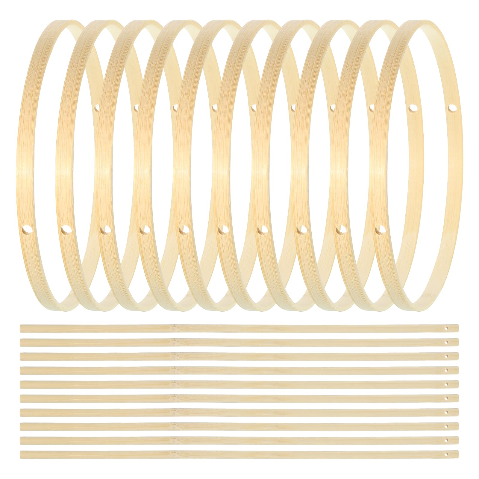 PATIKIL 8 Inch Bamboo Macrame Hoop with 12" Sticks, 10Pcs Wood Floral Hoop Rings for DIY Dream Catcher Wedding Wreath Decor Wall Hanging Craft