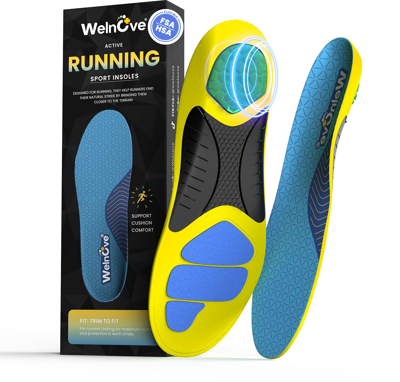 Photo 1 of Lightweight Performance Sports Insoles Protective - Welnove Shock Absorbing Athletic Insoles for Running, Basketball, Fitness - Energy Return,Increased Performance,Injury Protection, Men Women (XL)