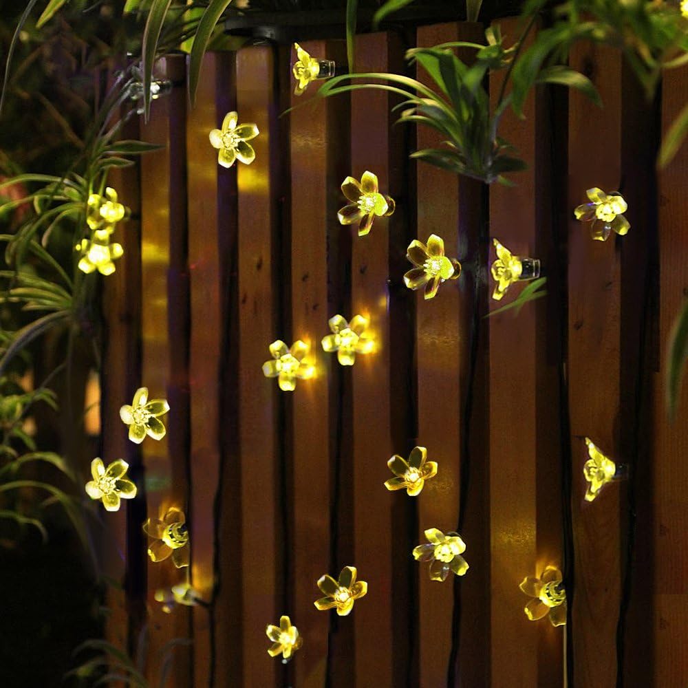 50 LED Solar Powered String Lights Panpany 22ft Flower Bulbs Solar Garden Lights Waterproof Decorative Lighting Fence Lights for Garden, Patio, Yard, Home-Warm White
