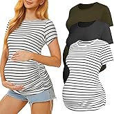 MIRAZEN 3 Pack Womens Maternity Shirts - Crew Neck Maternity Top Short Sleeve Pregnancy Tee Shirts