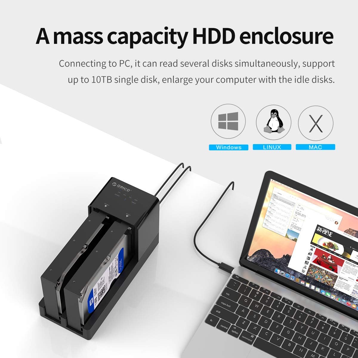 ORICO USB 3.0 to SATA Dual Bay External Hard Drive Docking Station Enclosure for 2.5 or 3.5 in HDD SSD with Offline Clone/Duplicator Function [ 20TB Support ]: Computers & Accessories