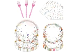 refavor Floral Paper Plates Set - 96PCS Wildflower Party Decorations Supplies Flower Baby in Bloom Baby Shower Decorations Di