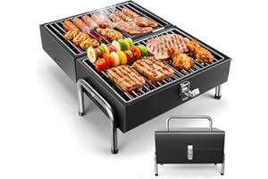 SUNLIFER Portable Charcoal Grill, Table Top Small BBQ Grill For Outdoor, Camping, Beach, Easy Assembly, Heavy Duty & Multi-Use Small Grill, Black (270 Sq.In)