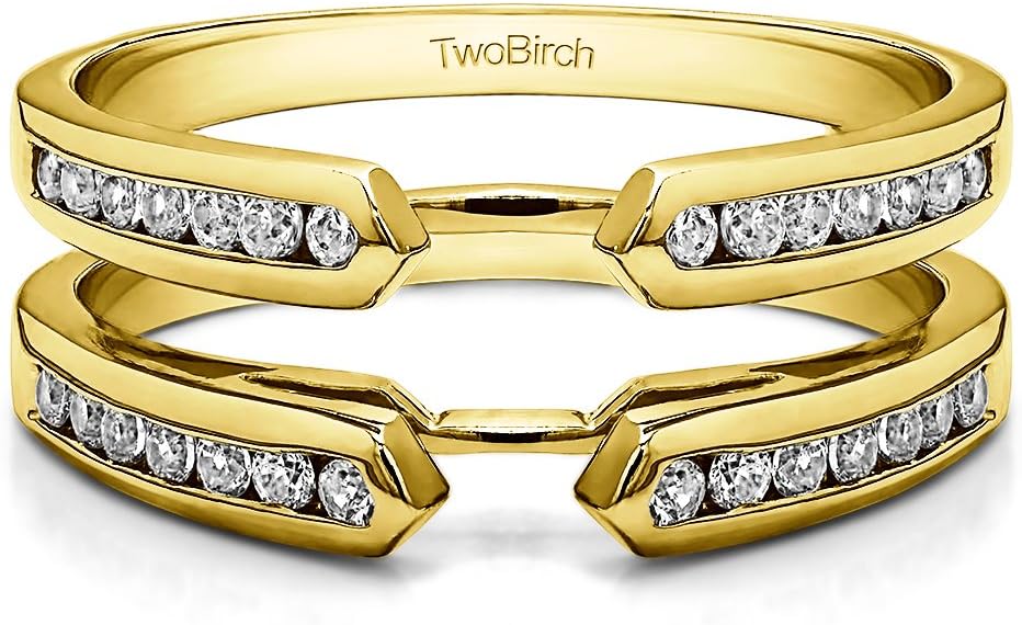 TwoBirch Sterling Silver Channel Set Cathedral Ring Guard Enhancer With White Diamonds(G,I2) (0.4 ct.)