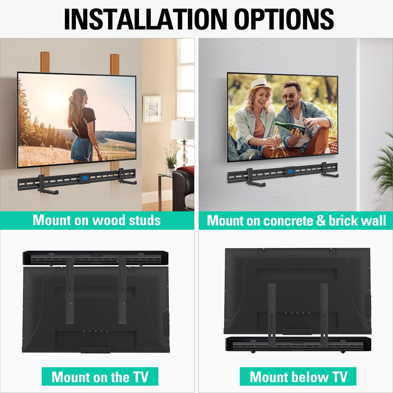 Mounting Dream Soundbar Mount Sound Bar TV Bracket with Holes/Without Holes, Non-Slip Base Holder Extends 3.4