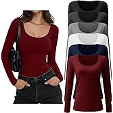 Oakgarden 6 Pack Women's Scoop Neck Long Sleeve Shirts Cotton Blend Slim Fit Tops Basic Stretchy Base Layer Tee